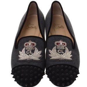 Christian Louboutin Intern Spiked Cap-Toe Flannel Loafer, Gray/Black